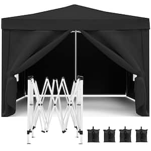 10 ft. x 10 ft. Outdoor Folding Pop-Up Canopy Gazebo Portable Tent w/4 Removable Sidewalls for Parties, Camping, Black