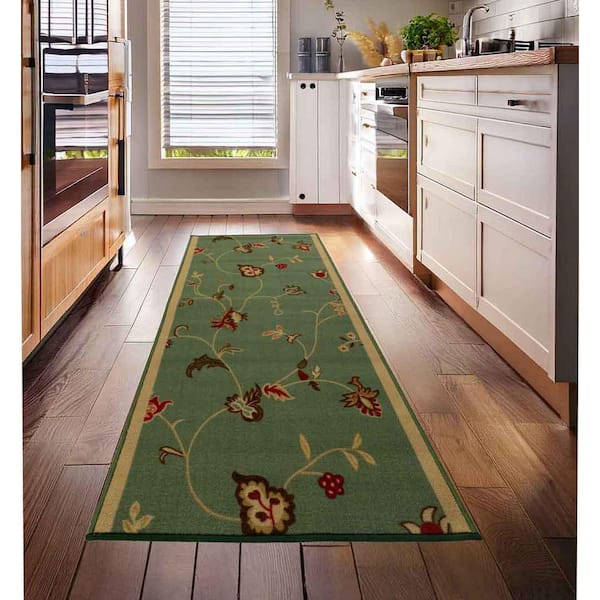 Scroll Flowers Green 36 in. W x 480 in. L Stair Runner 120 sq. ft.