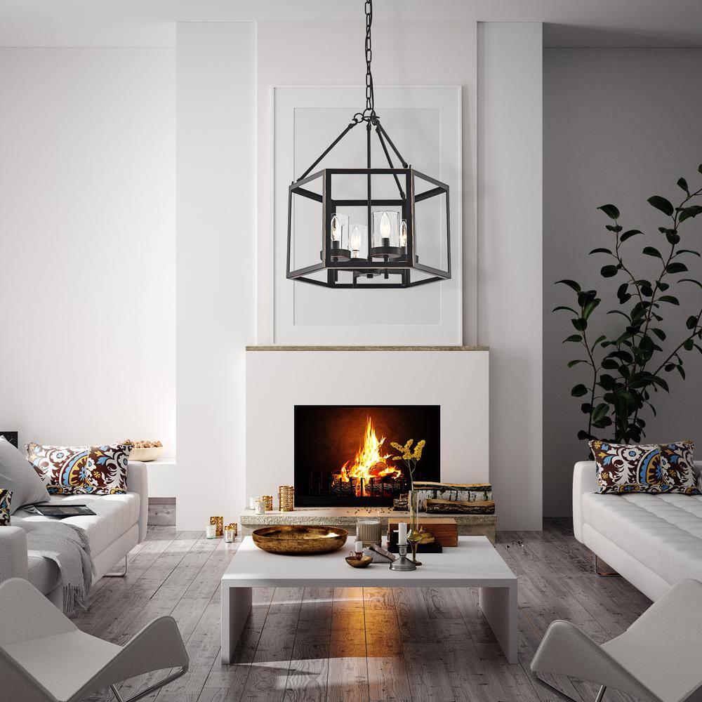 Oil Rubbed Bronze 4-Light Hexagon Cage Chandelier