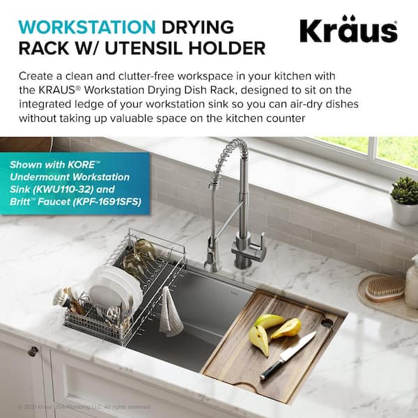 Kraus Multipurpose Stainless Steel Kitchen Sink Drying Rack, Sponge Holder,  Sink Caddy with Towel Bar, Expandable 15 7/8 in. to 18 7/8 in., KCD-1