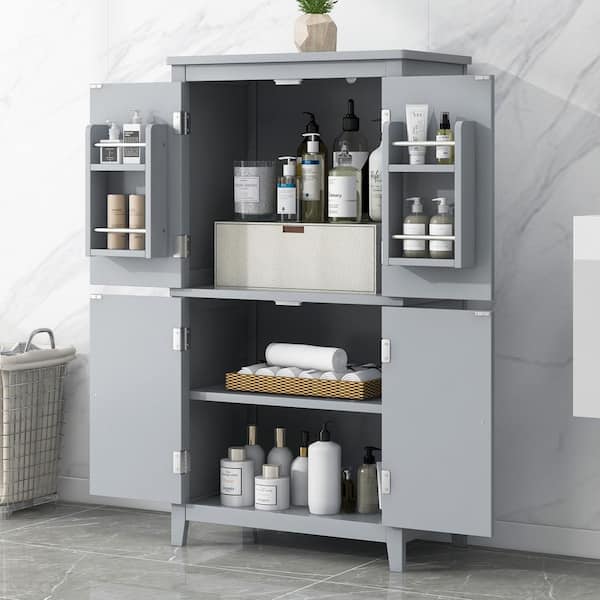 Harper & Bright Designs Gray 43.3 in. H Accent Storage Cabinet with Adjustable Shelves Freestanding Kitchen Pantry Organizer for Small Place