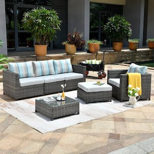 Tahiti Gray 6-Piece No Assembly Wicker Outdoor Patio Conversation Seating Sofa Set with Sunbrella Cushions