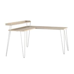 Shanewood 55.1 in. L-Shape Natural with White Legs Computer Desk with Riser