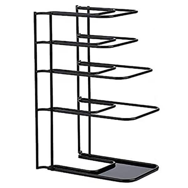 Black 5 Tier Heavy Duty Steel Pot and Pan Organizer Rack Sturdy Space Saving No Assembly Required