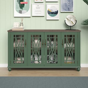 Vintage Green MDF 63 in. Storage Buffet Sideboard with Floral Design Doors