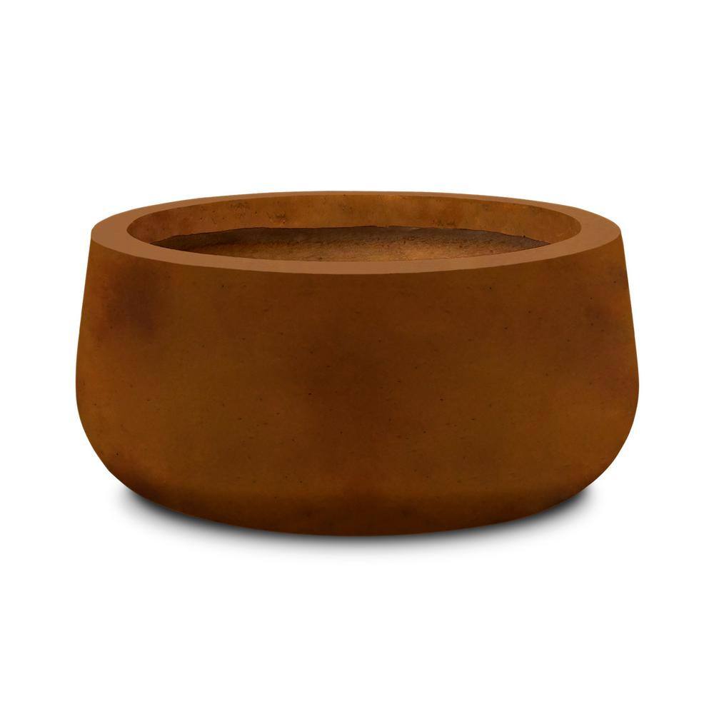 KANTE 20 in. Dia, Round Faux Rusty Metal Finish Concrete Bowl Planter, Outdoor Indoor Large Planter Pot with Drainage Hole