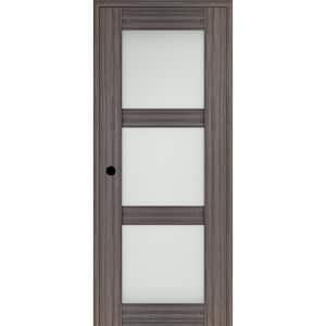 Paola 24 in. x 95.25 in. Right-Hand 3-Lite Frosted Glass Gray Oak Composite Solid Core Wood Single Prehung Interior Door