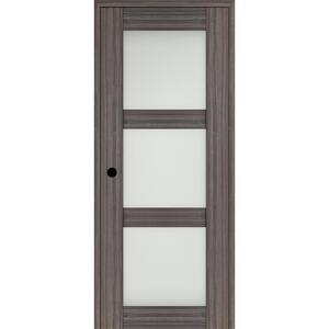 Paola 18 in. x 84 in. Right-Hand 3-Lite Frosted Glass Gray Oak Composite Solid Core Wood Single Prehend Interior Door