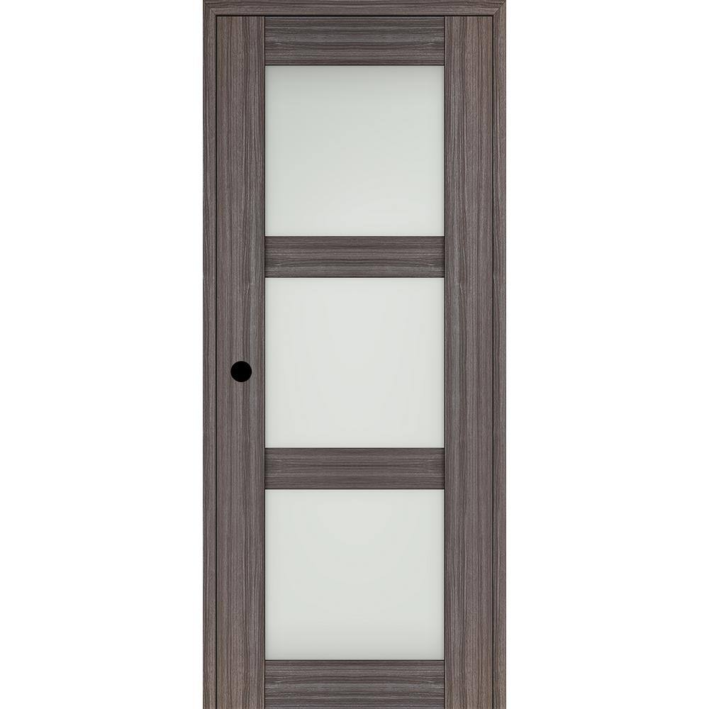 Belldinni Paola 3 Lite 18 X 80 Right Hand Frosted Glass Gray Oak Composite Solid Core Wood