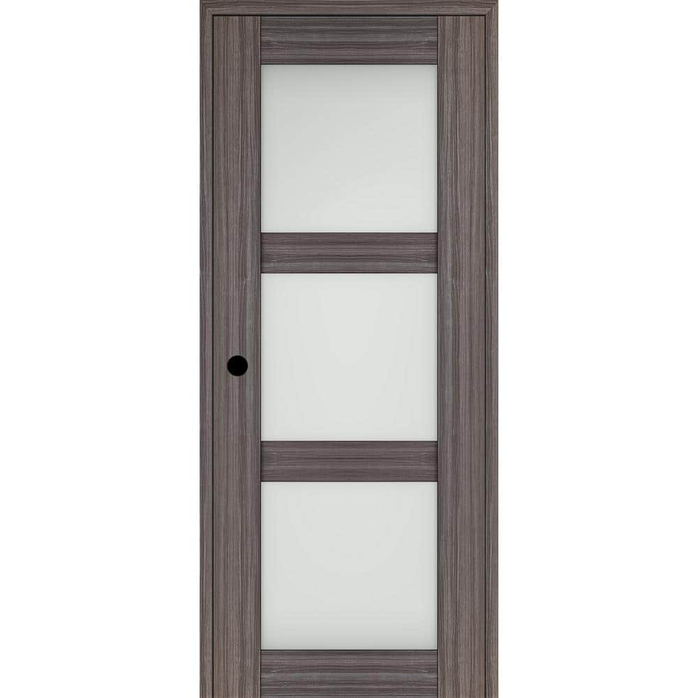 Belldinni Paola 3 Lite 28 X 80 Right Hand Frosted Glass Gray Oak Composite Solid Core Wood