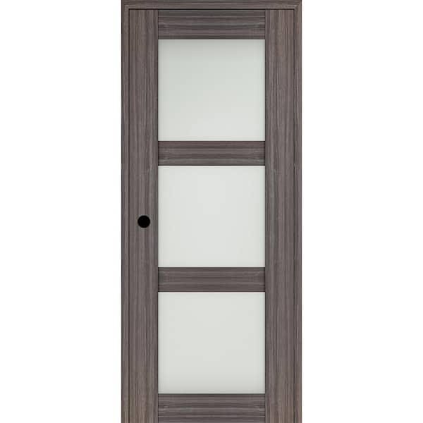 Belldinni Paola 32 in. x 84 in. Right-Hand 3-Lite Frosted Glass Gray Oak Composite Solid Core Wood Single Prehung Interior Door
