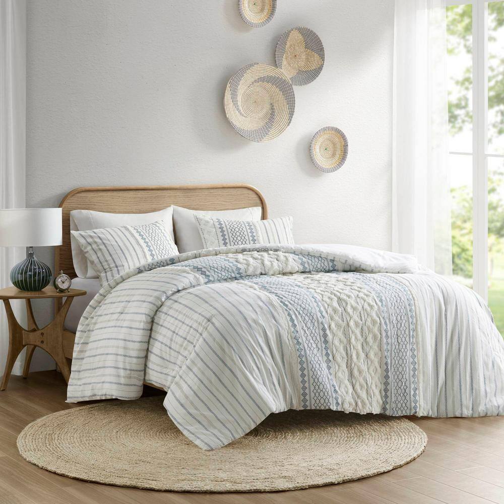 King Blue and White Cotton Comforter Set with Geometric Prints