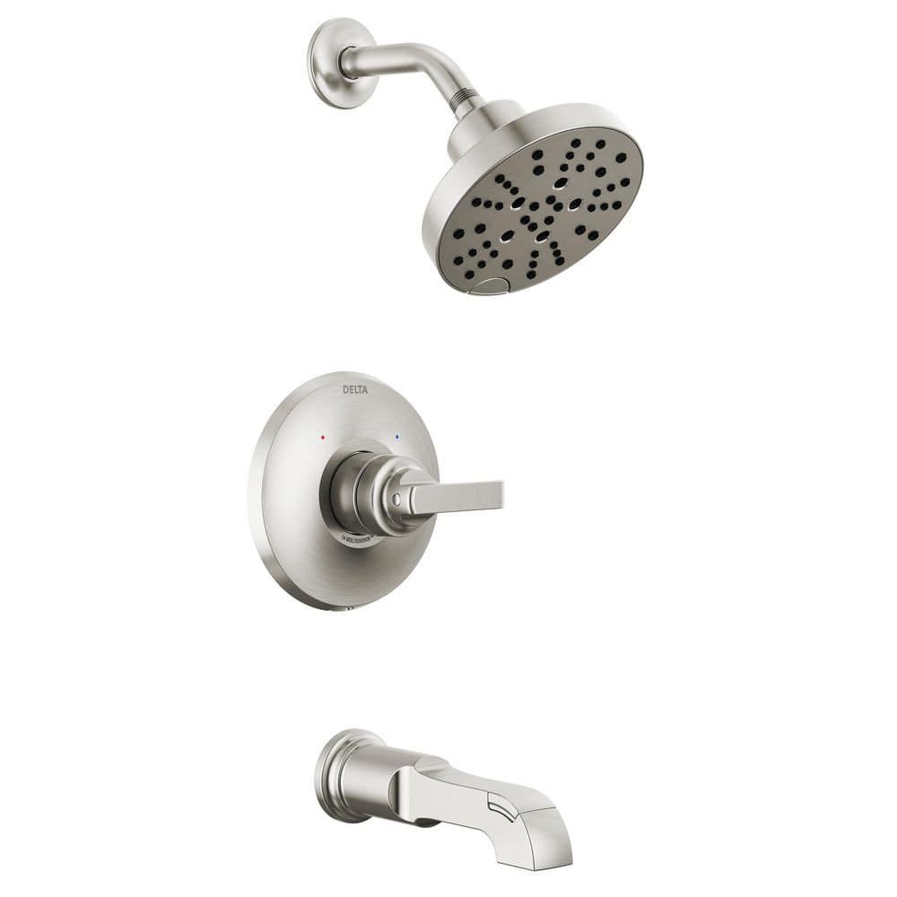 Delta Tetra 1-Handle Wall-Mount Tub and Shower Trim Kit in Lumicoat Stainless (Valve Not Included)