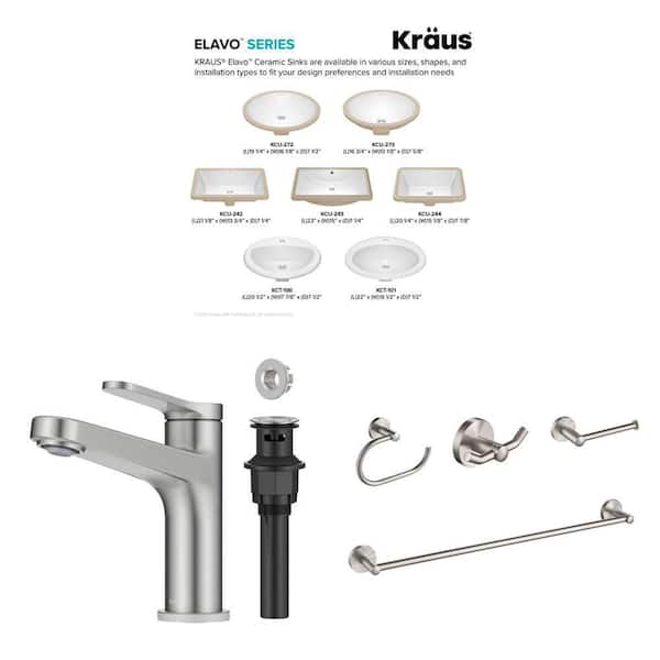 Elavo 20.3 in. White Undermount Sink, Indy Brushed Nickel Faucet with Pop Up Drain, and Elie 4-Piece Hardware Set