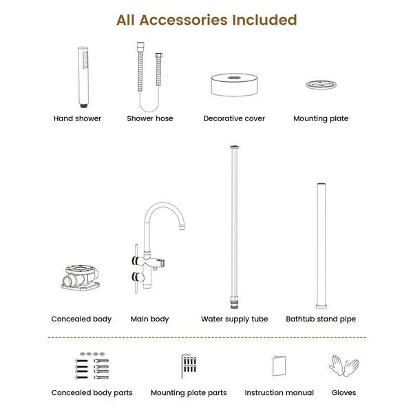 YAWWALK 2-Handles Freestanding Floor Mount Claw Foot Tub Faucets