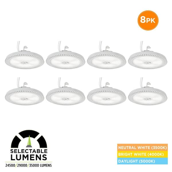 8-Pack 1.1 ft. 1000-Watt Equivalent Industrial LED High Bay Light 24500-35000 Lumens Selectable CCT 120-277V Round White