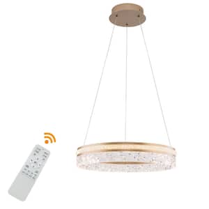 48-Watt Modern Dimmable Integrated LED Gold Round Ring Island Pendant with Acrylic Shade and Remote