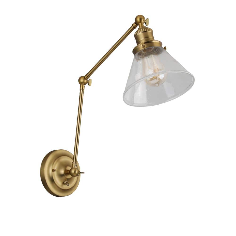 Satin Gold Swing Arm Wall Sconce with Clear Glass Shade