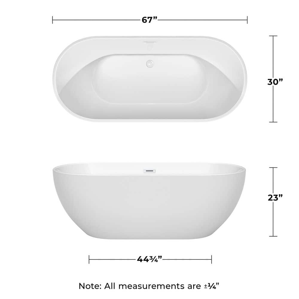 Brooklyn 67'' White Acrylic Freestanding Soaking Bathtub