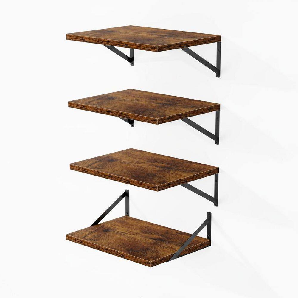 16 in. W x 12 in. D Rustic Brown Floating Shelves Set of 4, Heavy Duty ...