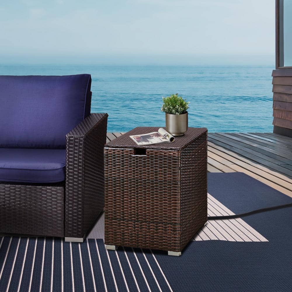 Dark Brown Wicker Propane Tank Cover Table