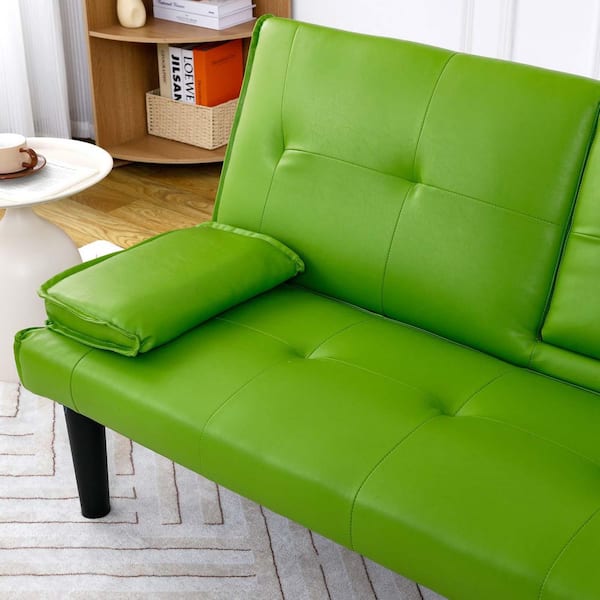 67 in. Green PVC Leather Upholstered Convertible Futon Sofa Bed