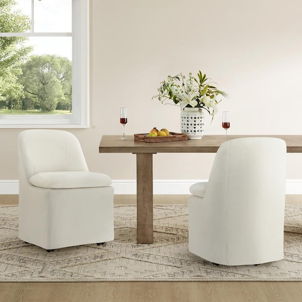 Ivan Linen Fabric Modern Dining Chair with Removable, Washable Slipcover, Hidden Casters and Backrest, Set of 2