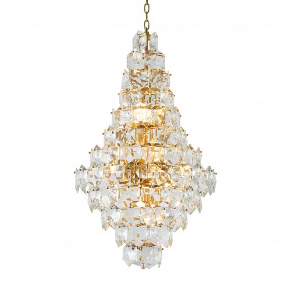 Maylee 15-Light Brass Crystal Cylinder Chandelier Living Room with No Bulbs