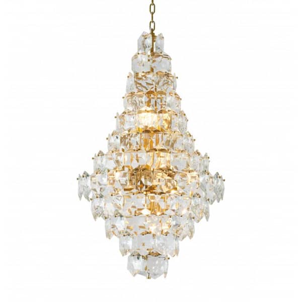 Unbranded Maylee 15-Light Brass Crystal Cylinder Chandelier Living Room with No Bulbs Included