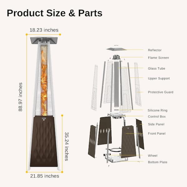 取説付 AMATERAS 9012M EAST OAK 48,000 BTU Brown Pyramid Gas Patio Heater, Quartz