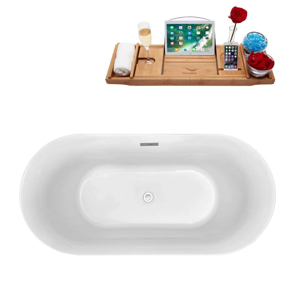 59'' Black and White Acrylic Freestanding Soaking Tub