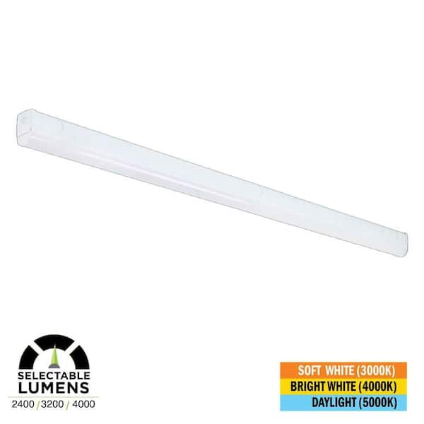 1-Pack 4 ft. 2-Light 2400/3200/4000 Lumens Integrated LED White Strip Light Fixture, Selectable CCT, Garage Utility