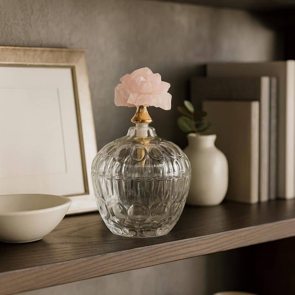 6 in. Clear/Pink Glass Decorative Crystal Topped Jar With Lid