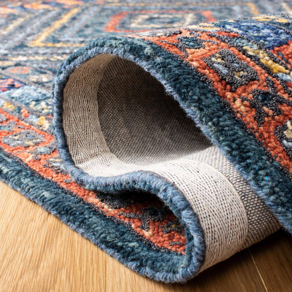 Handmade Tufted Square Blue Geometric Wool Area Rug - 7' Square