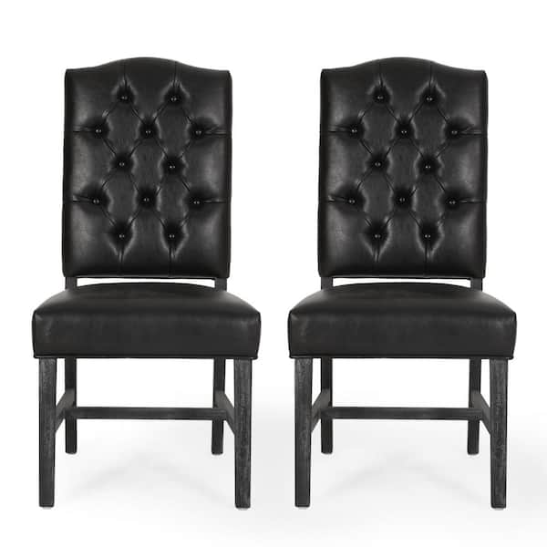 Noble House Tuttle Midnight Black and Gray Upholstered Tufted Dining Side Chair (Set of 2)