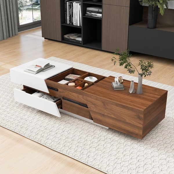 Harper & Bright Designs Modern and Sleek 47.2 in. White and Walnut ...