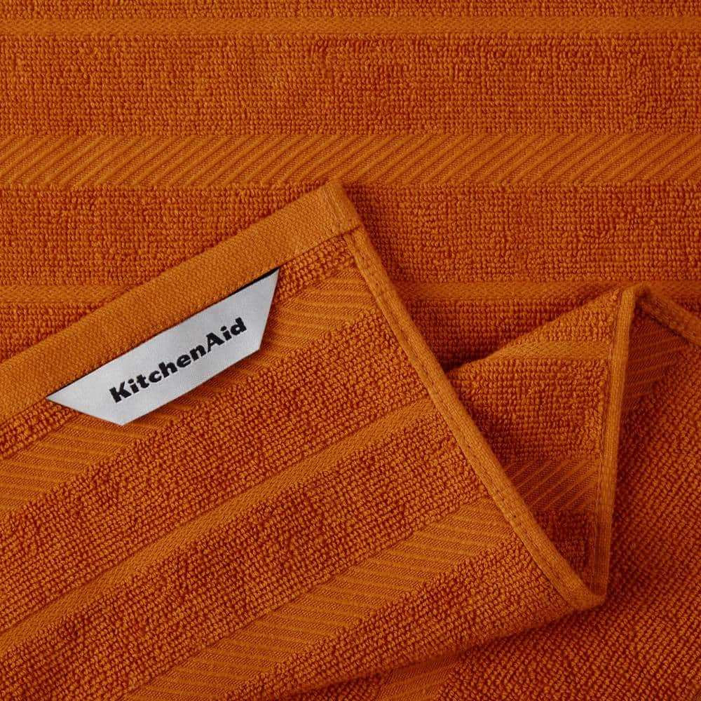 Honey Orange and White Cotton Kitchen Towel Set of Four