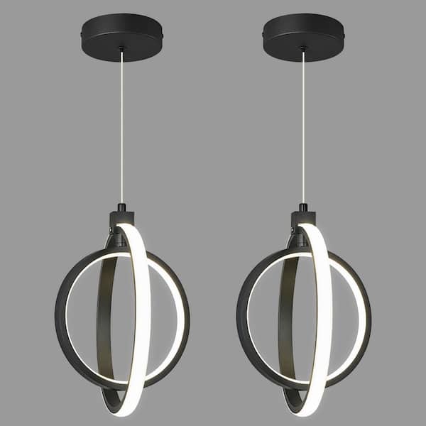 Home Lighting SandBlack Round 2-Pack Modern LED Pendant Lights for Dining Room