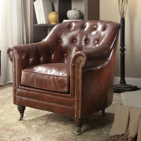 Acme Furniture Aberdeen Vintage Dark Brown Top Grain Leather Leather Arm Chair (Set of 1)