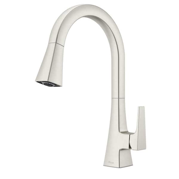 Pfirst Modern Single Handle Pull Down Sprayer Kitchen Faucet with 360 Degree Spout Swivel in Stainless Steel