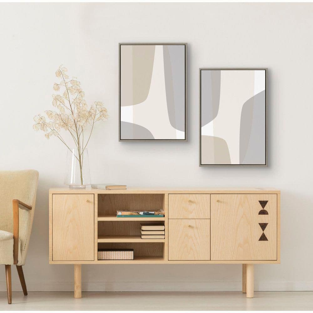 Comforting Curves Beige and Gray Abstract Canvas Art Set