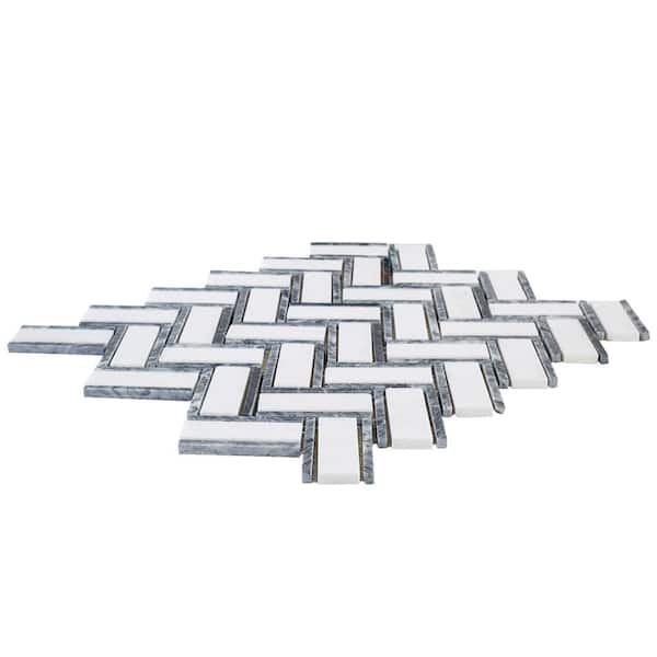 Jeffrey Court Bayou White Herringbone 10.25 in. x 11.875 in. x 6 mm Honed Natural Stone Mosaic Wall and Floor Tile