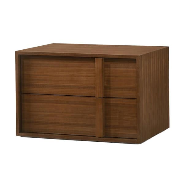 Benjara 28 in. 2-Drawer Brown Wooden Nightstand