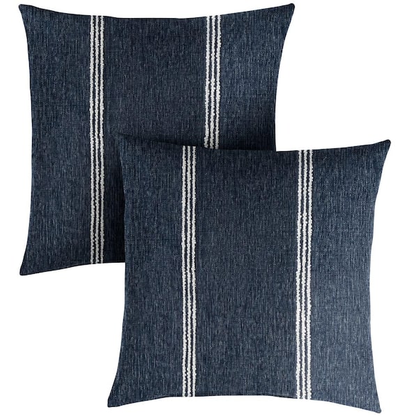 SORRA HOME Sunbrella Lengthen Indigo Square Outdoor Throw Pillow (2-Pack)