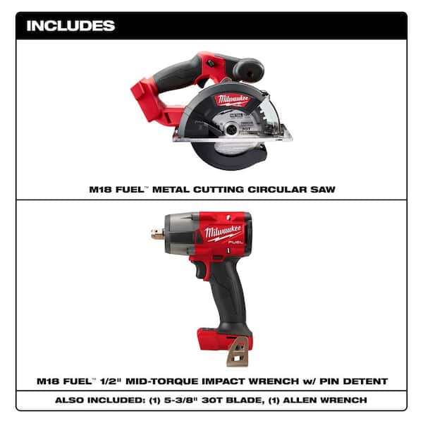 M18 FUEL 18V Lithium-Ion Brushless Cordless Metal 5-3/8 in. Circular Saw (Tool-Only) w/Mid Torque 1/2 in. Impact Wrench