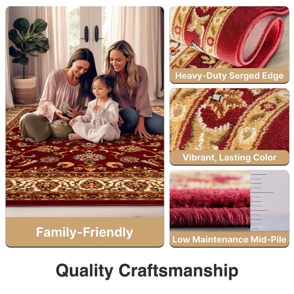 Reversible Easy Care Red Synthetic 47" Rectangular Area Rug