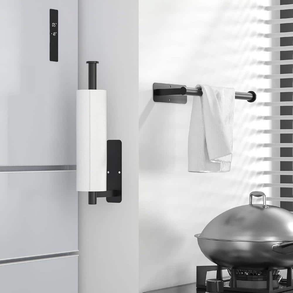 Lynzavix Under Cabinet Mount Matte Black Paper Towel Holder Self