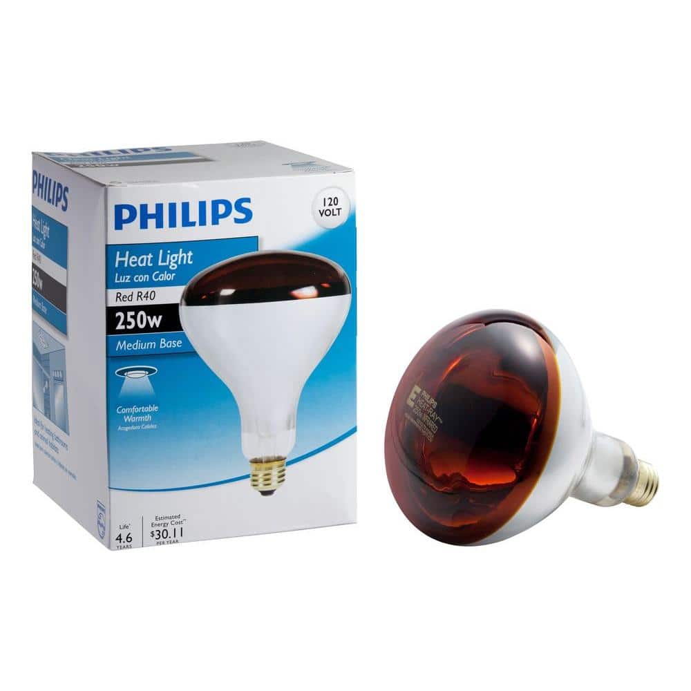 Philips 250 Watt Incandescent R40 Red, Heat Lamp For Bathroom Home Depot