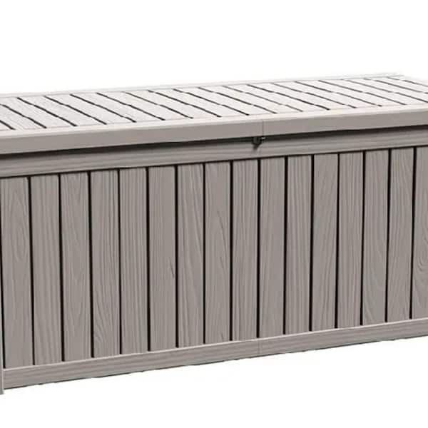 150 Gal. Resin Deck Box Light Beige Woodgrain Effect Lockable with Steel Support