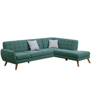 Simply 76 in. 2-Piece L-Shape Tufted Linen Laguna Sectional Chaise in Green with 2-Accent Pillows